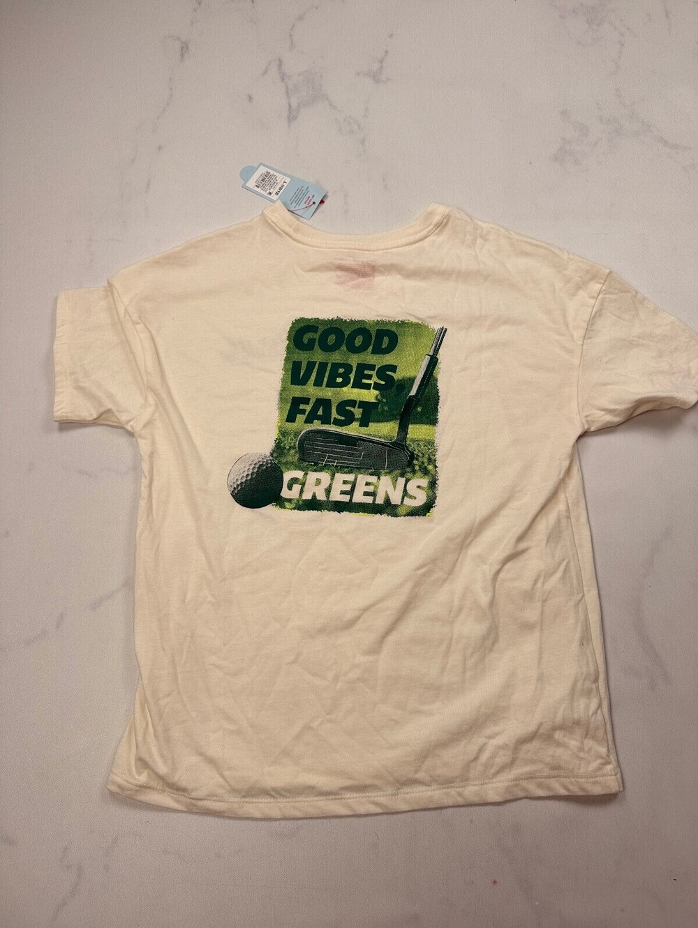 Cat & Jack Good Vibes Graphic Tee Cream Current Statement Piece - Boys L (10/12)